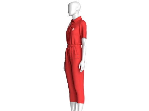 Girls Shirt Collar Button Placket Jumpsuit 3D Model