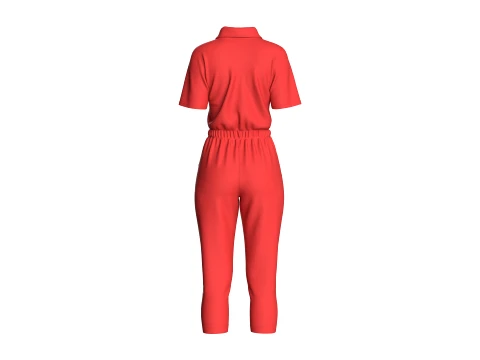Girls Shirt Collar Button Placket Jumpsuit 3D Model