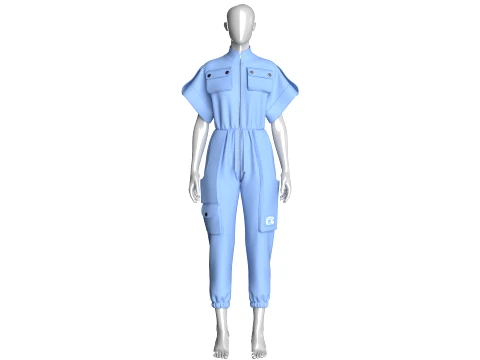Girls Cargo Pockets Jumpsuit With Patch Modèle 3D