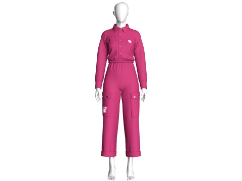 Girls Long-Sleeve Jumpsuit With Shirt Collar Modèle 3D