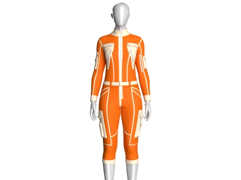 Girls Tactical Jumpsuit With Contrast Piping Model 3D