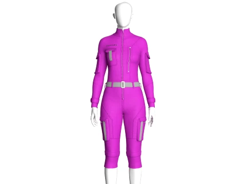 Girls Tactical Jumpsuit With Contrast Straps Modèle 3D
