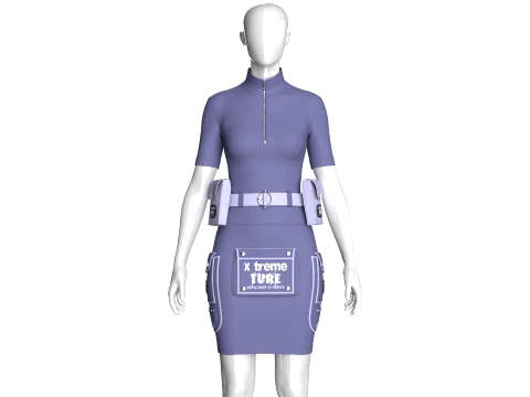 Girls Half-Zip Tactical Utility Bodycon Dress Modèle 3D