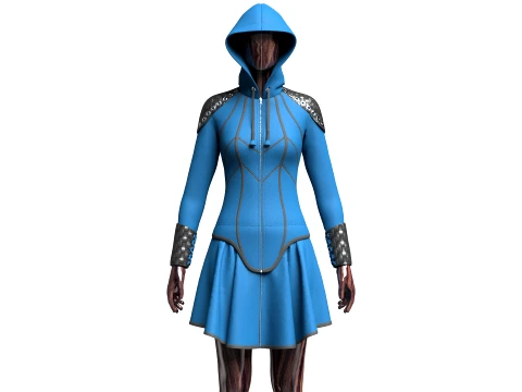 Girls Full-Zip Hooded Dress With Bracer 3Dモデル