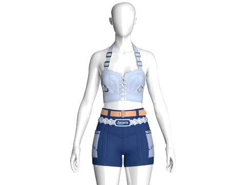 Girls Halter Crop Top With Cargo Shorts Outfit 3Dモデル