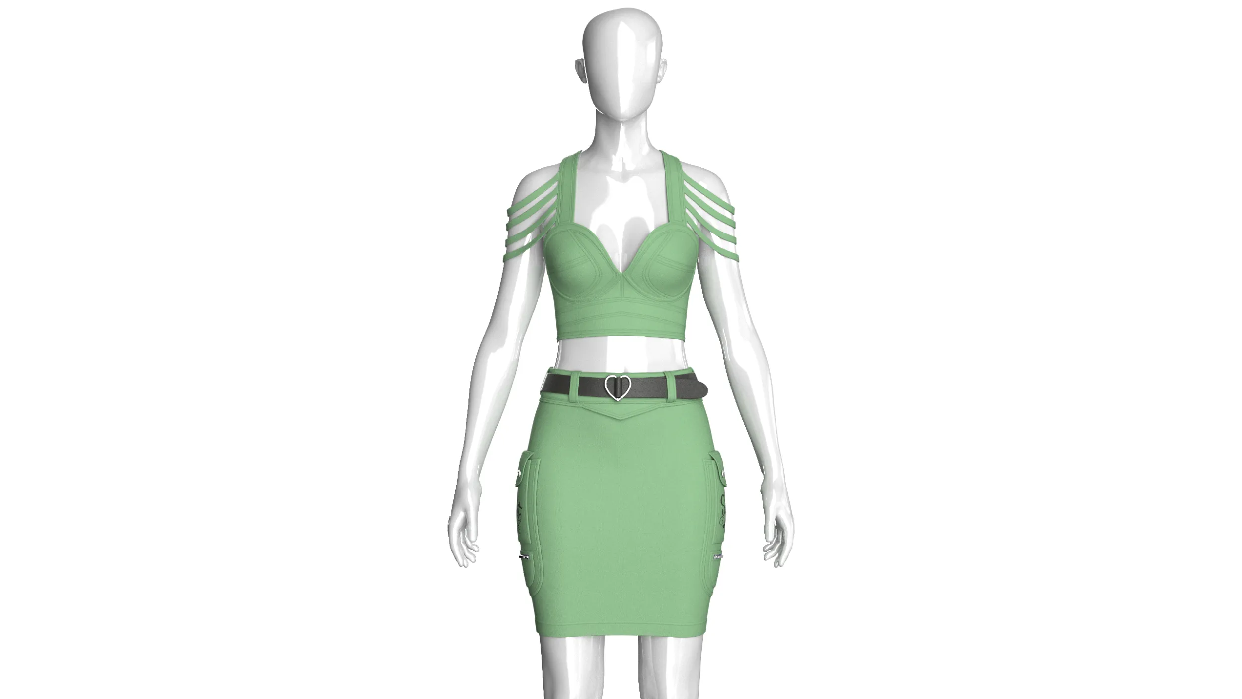 Girls Shoulder Strap Crop Top With Cargo Skirt 3D Model .c4d .max .obj .3ds .fbx .stl .blend