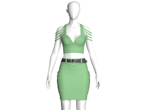Girls Shoulder Strap Crop Top With Cargo Skirt 3Dモデル