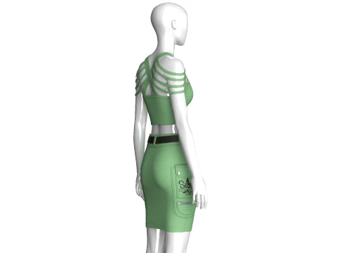 Girls Shoulder Strap Crop Top With Cargo Skirt 3D Model