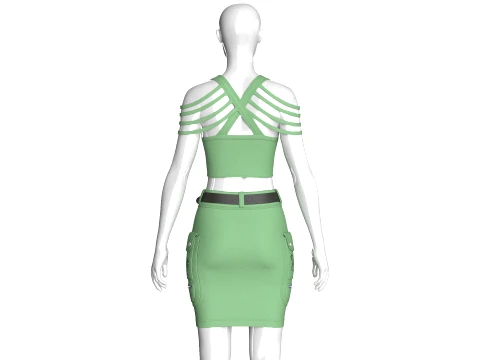 Girls Shoulder Strap Crop Top With Cargo Skirt 3D Model