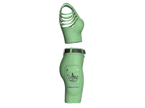 Girls Shoulder Strap Crop Top With Cargo Skirt 3D Model