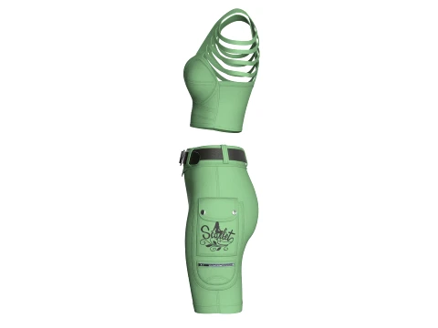 Girls Shoulder Strap Crop Top With Cargo Skirt 3D Model