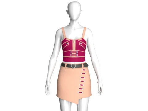 Girls Strappy Crop Top With Mini Skirt - Outfit 3Dモデル