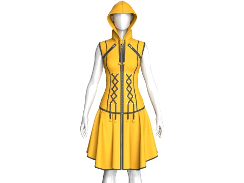 Girls Sleeveless Full-Zip Hooded Dress Model 3D