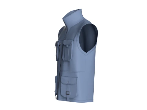 Men High Neck Full-Zip Tactical Utility Vest 3D Model