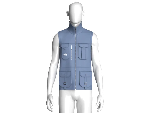 Men High Neck Full-Zip Tactical Utility Vest 3D Model