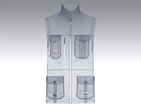 Men High Neck Full-Zip Tactical Utility Vest 3D Model