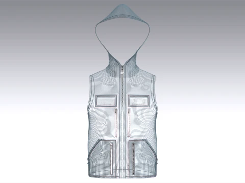 Men Hooded Full-Zip Tactical Utility Vest 3D Model