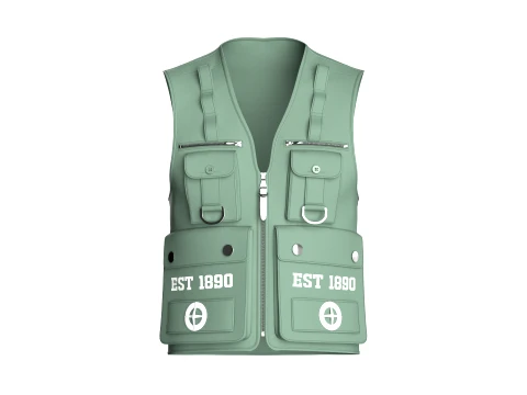 Men V-Neck Full Zip Tactical Utility Vest 3Dモデル