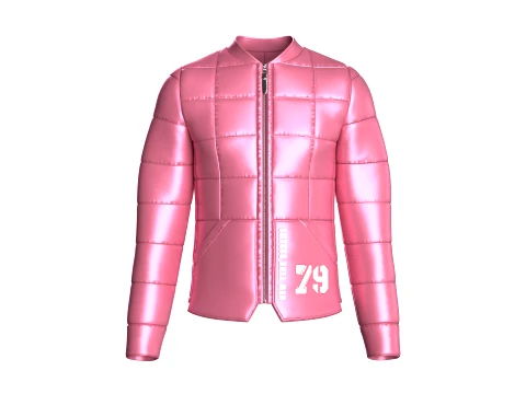 Men Grid-Quilted Puffer Bomber Jacket 3Dモデル