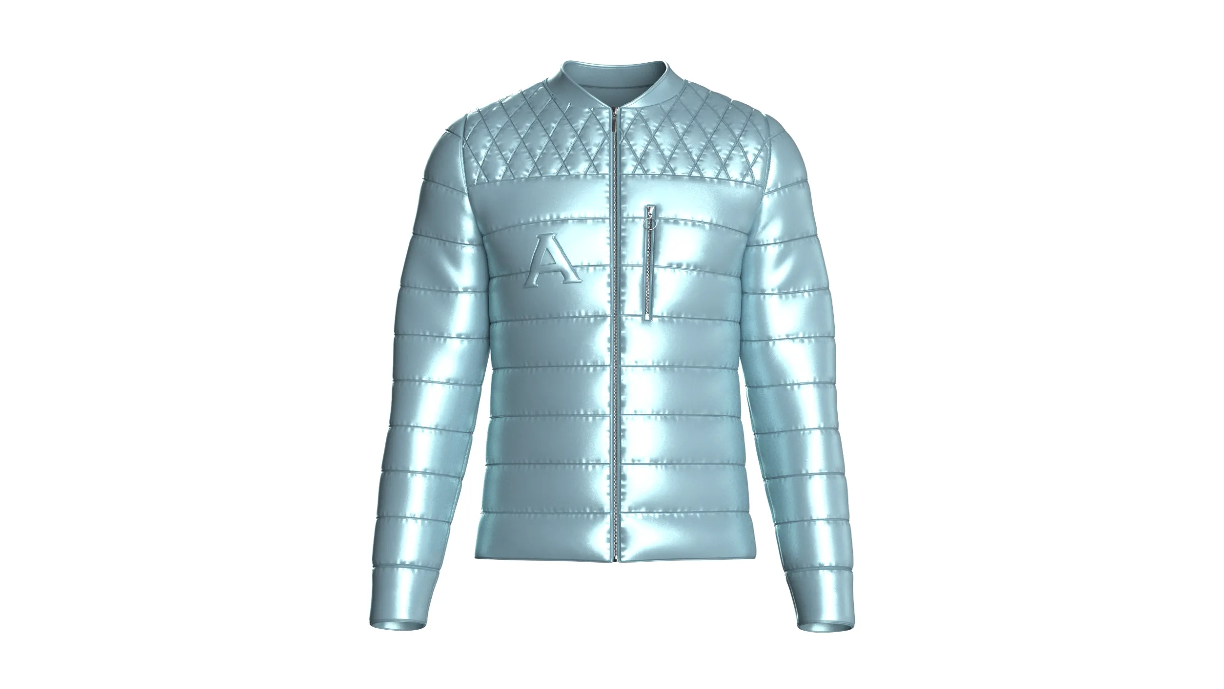 Men Quilted Puffer Bomber Jacket 3D Model .c4d .max .obj .3ds .fbx .stl .blend