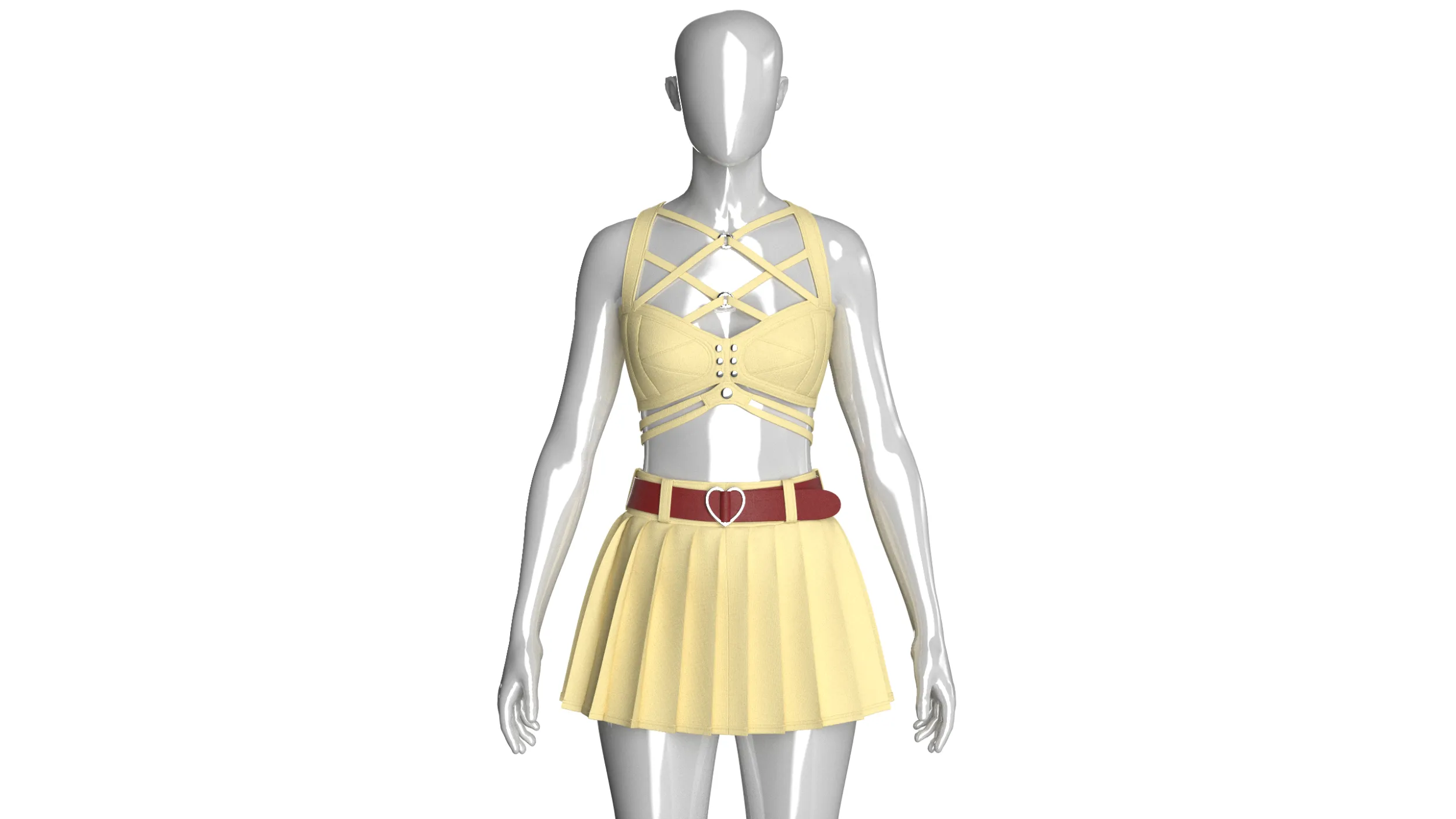 Girls Crop Top With Pleated Mini Skirt 3D Model .c4d .max .obj .3ds .fbx .stl .blend