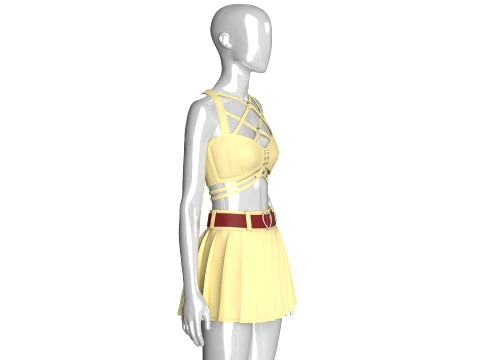 Girls Crop Top With Pleated Mini Skirt 3D Model