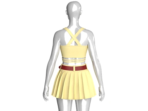 Girls Crop Top With Pleated Mini Skirt 3D Model