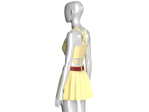 Girls Crop Top With Pleated Mini Skirt 3D Model