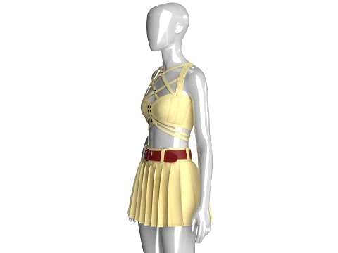 Girls Crop Top With Pleated Mini Skirt 3D Model