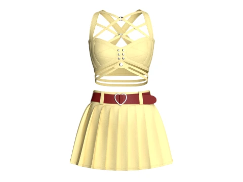 Girls Crop Top With Pleated Mini Skirt 3D Model