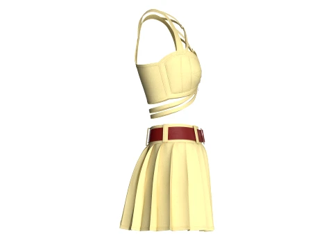Girls Crop Top With Pleated Mini Skirt 3D Model