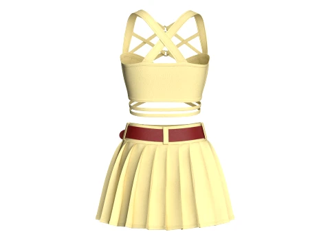 Girls Crop Top With Pleated Mini Skirt 3D Model