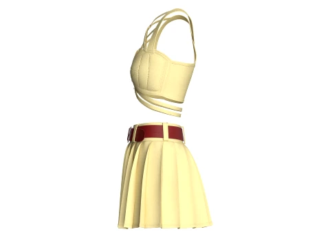 Girls Crop Top With Pleated Mini Skirt 3D Model