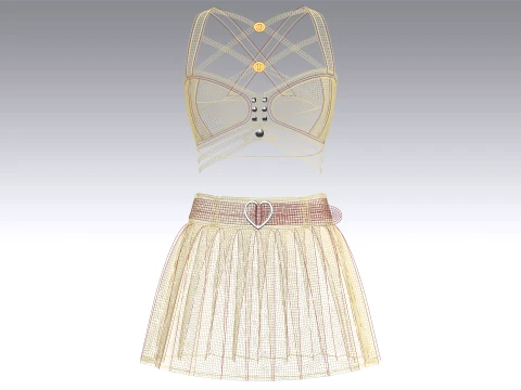 Girls Crop Top With Pleated Mini Skirt 3D Model