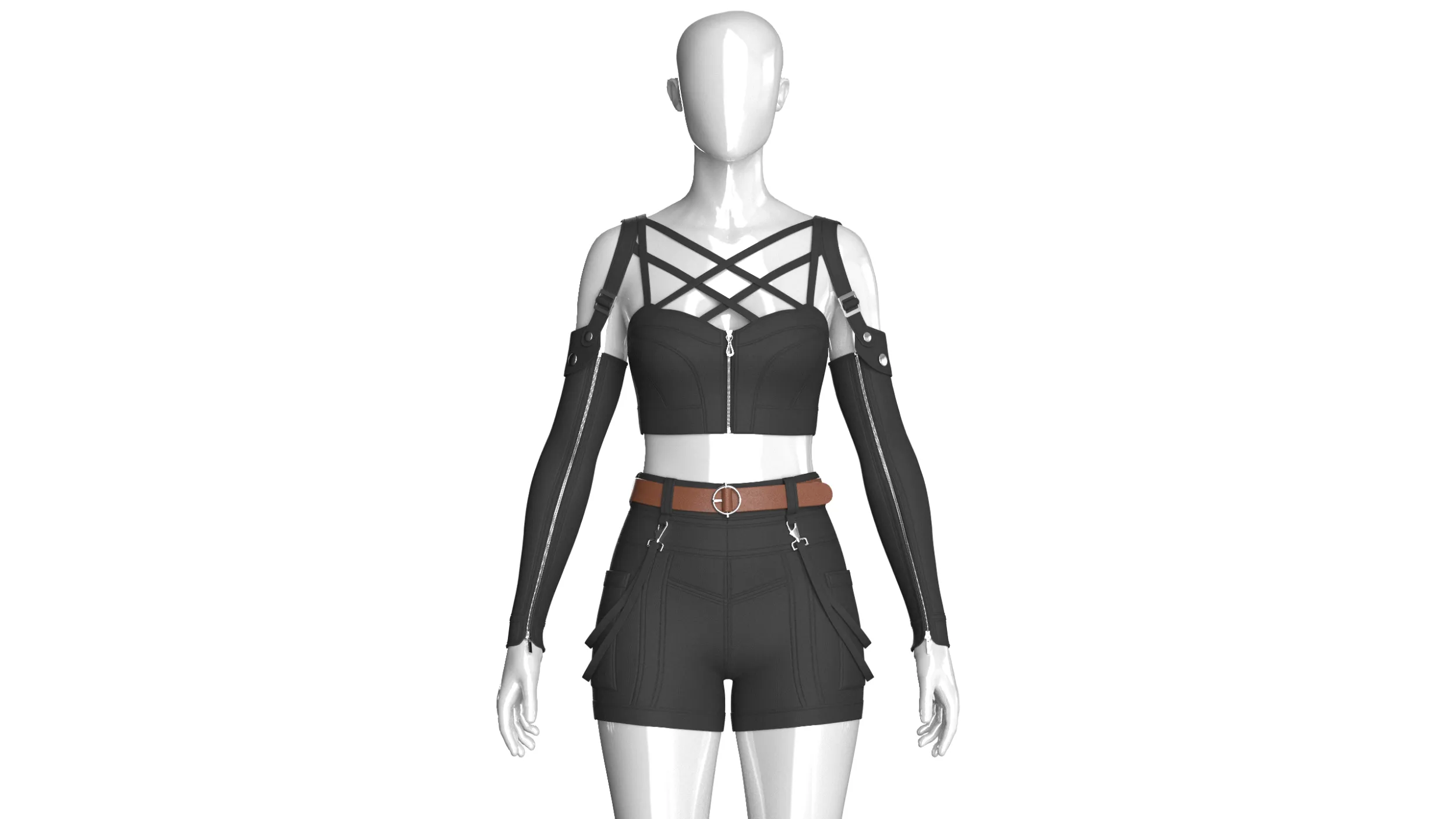 Girls Multi-Strap Crop Top With Shorts 3D Model .c4d .max .obj .3ds .fbx .stl .blend