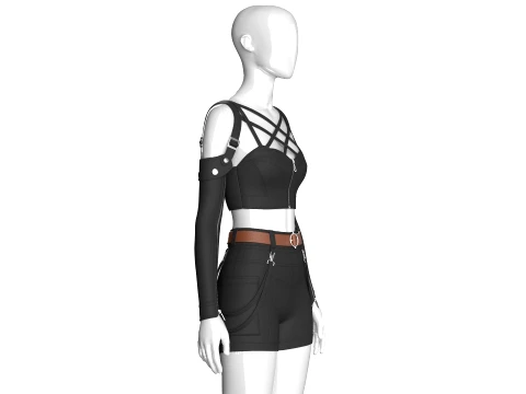 Girls Multi-Strap Crop Top With Shorts 3D Model