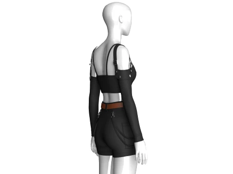 Girls Multi-Strap Crop Top With Shorts 3D Model