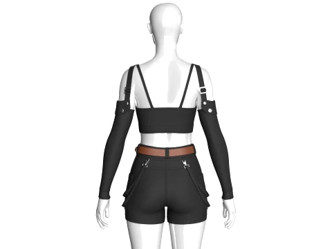 Girls Multi-Strap Crop Top With Shorts 3D Model