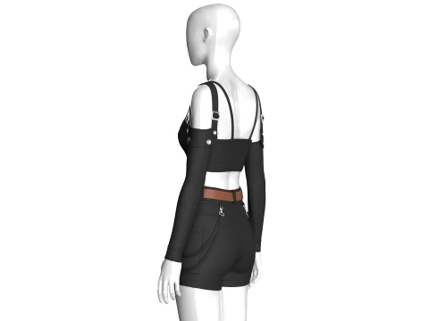 Girls Multi-Strap Crop Top With Shorts 3D Model