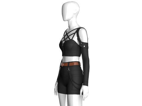 Girls Multi-Strap Crop Top With Shorts 3D Model