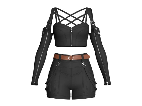 Girls Multi-Strap Crop Top With Shorts 3D Model