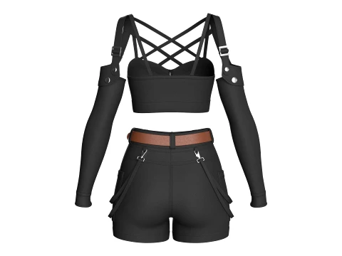 Girls Multi-Strap Crop Top With Shorts 3D Model