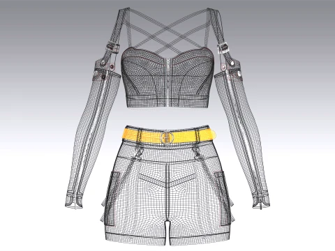 Girls Multi-Strap Crop Top With Shorts 3D Model