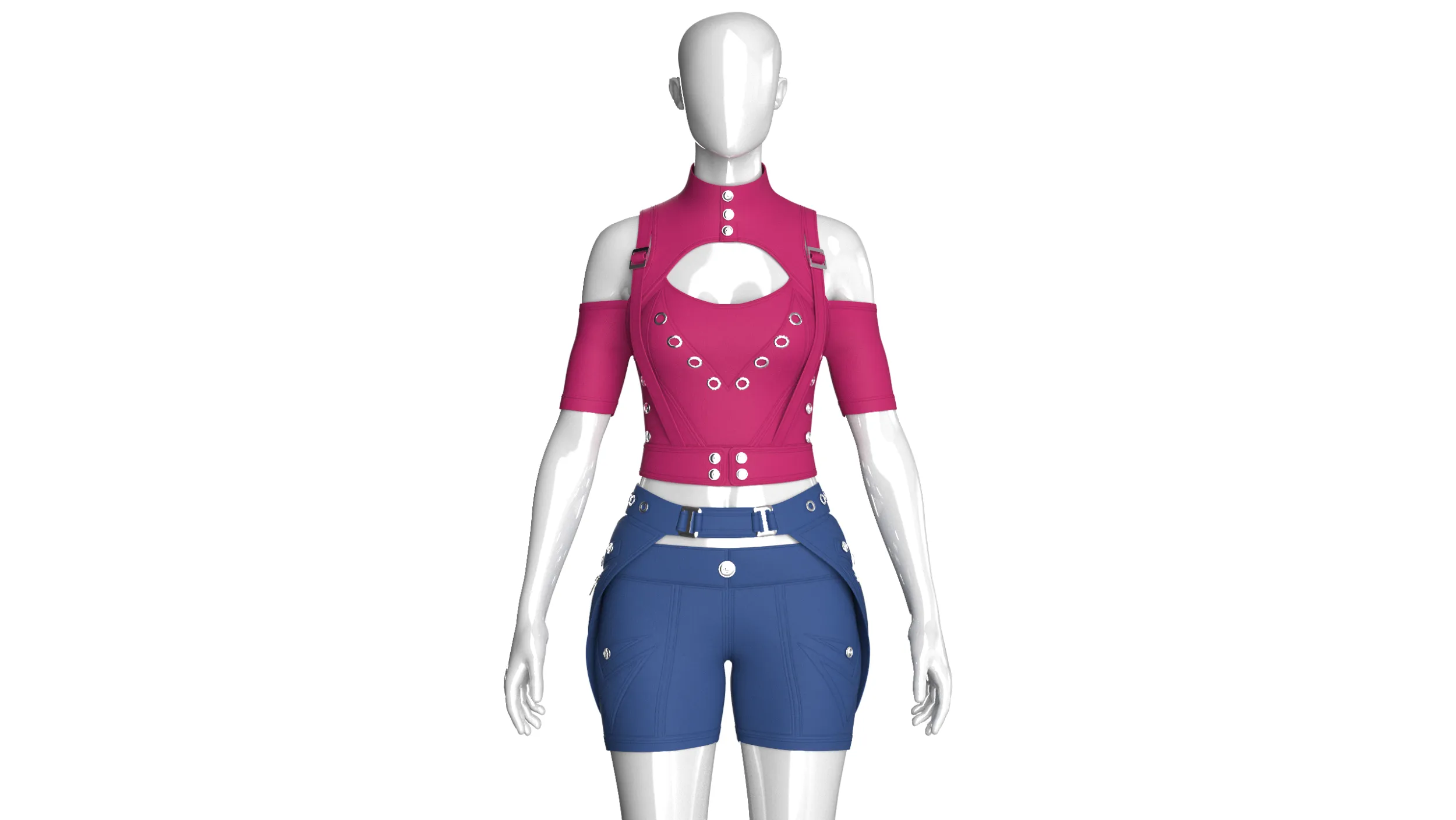Girls Tactical Keyhole Crop Top With Shorts 3D Model .c4d .max .obj .3ds .fbx .stl .blend