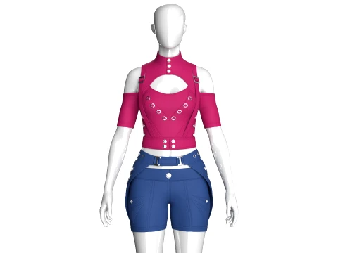Girls Tactical Keyhole Crop Top With Shorts 3Dモデル