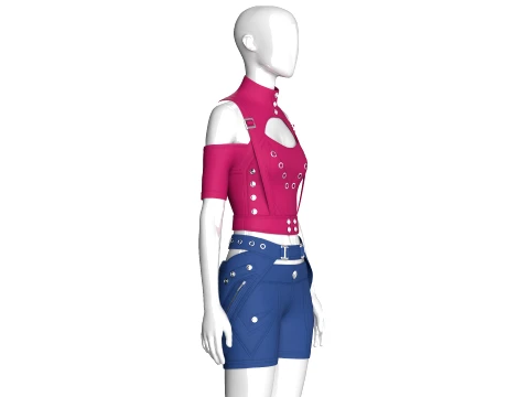 Girls Tactical Keyhole Crop Top With Shorts 3D Model