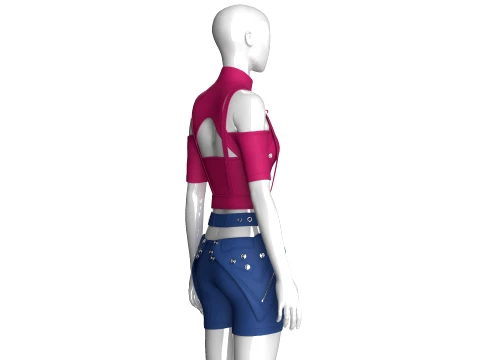Girls Tactical Keyhole Crop Top With Shorts 3D Model
