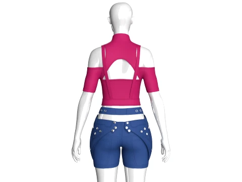 Girls Tactical Keyhole Crop Top With Shorts 3D Model