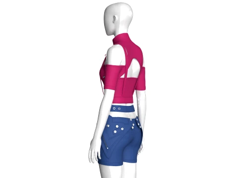 Girls Tactical Keyhole Crop Top With Shorts 3D Model