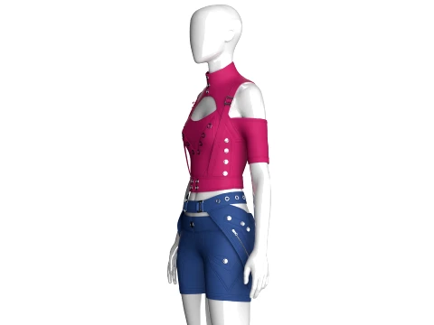 Girls Tactical Keyhole Crop Top With Shorts 3D Model
